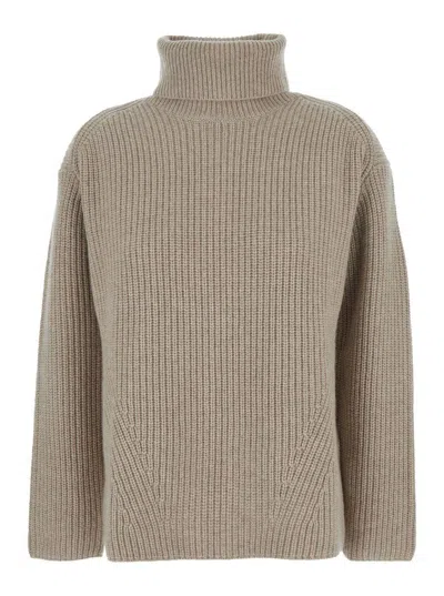 P.A.R.O.S.H BEIGE TURTLENECK SWEATER WITH DROPPED SHOULDERS