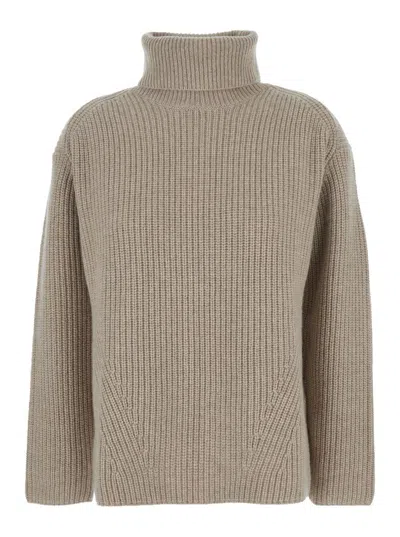 P.a.r.o.s.h Beige Turtleneck Sweater With Dropped Shoulders In Wool And Cashmere Blend Woman In Neutral