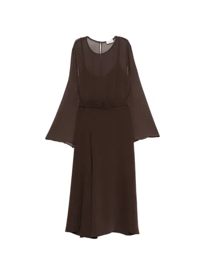 P.a.r.o.s.h Bell-sleeve Belted Midi Dress In Brown