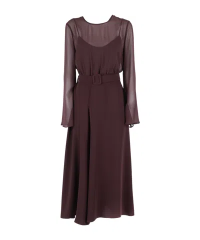 P.a.r.o.s.h Bell-sleeve Belted Midi Dress In Brown