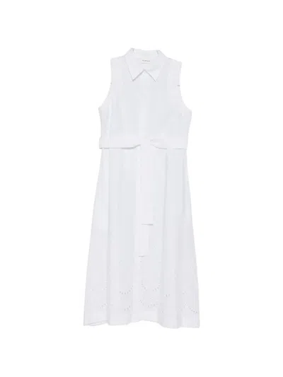 P.a.r.o.s.h Belt Eyelet Midi Dress In White