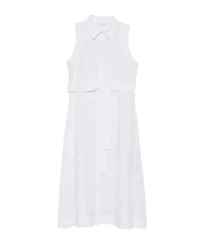 P.a.r.o.s.h Belt Eyelet Midi Dress In White