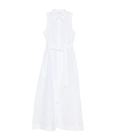 P.a.r.o.s.h Belt Pointelle Cotton Maxi Dress In White