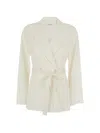 P.a.r.o.s.h White Double-breasted Jacket With Notched Revers And Front Belt Closure In Tech Fabric Woman In White