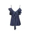 P.a.r.o.s.h Sleeveless Top V Neck Spaghetti Straps Tie In Blue