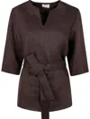 P.a.r.o.s.h Parosh Relaxed Fit Linen Blouse With V-neckline In Brown