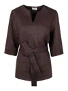 P.a.r.o.s.h Parosh Relaxed Fit Linen Blouse With V-neckline In Brown