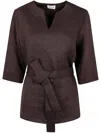 P.a.r.o.s.h Parosh Relaxed Fit Linen Blouse With V-neckline In Dark Brown