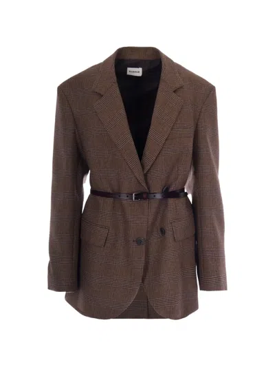 P.a.r.o.s.h Belted Checked-pattern Blazer In Multi