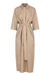 P.a.r.o.s.h Parosh Belted Cotton Dress In Brown