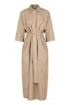 P.a.r.o.s.h Parosh Belted Cotton Dress In Brown