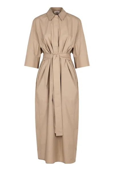 P.a.r.o.s.h Parosh Belted Cotton Dress In Brown