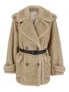 P.a.r.o.s.h Belted Double-breasted Eco Fur Jacket In Brown