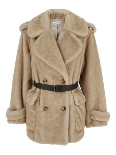 P.a.r.o.s.h Belted Double-breasted Eco Fur Jacket In Brown