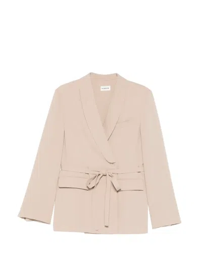 P.a.r.o.s.h Belted Double-breasted Fitted Jacket In Neutral