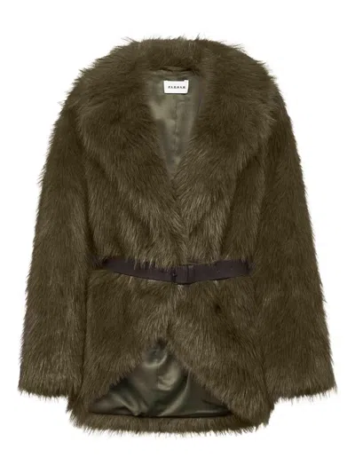 P.a.r.o.s.h Belted Faux-fur Coat In Green