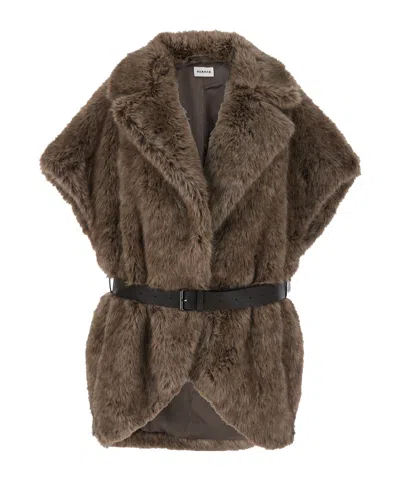P.a.r.o.s.h . Belted Faux Fur Vest In Brown