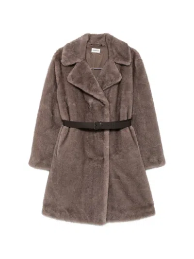 P.a.r.o.s.h Belted Faux-fur Coat In Brown