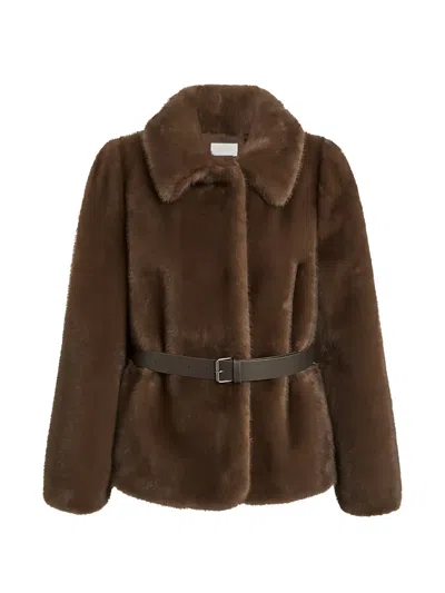 P.a.r.o.s.h Belted Faux-fur Jacket In Brown