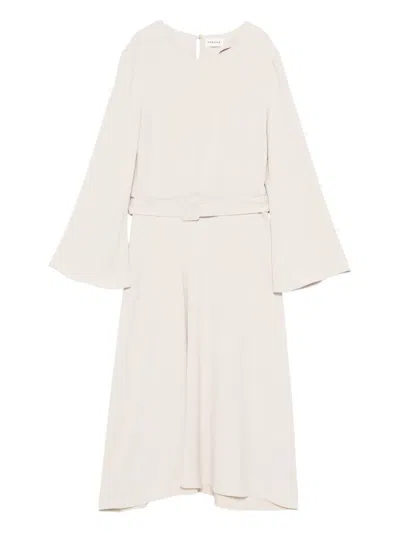 P.a.r.o.s.h Belted Flared Midi Dress In Neutral