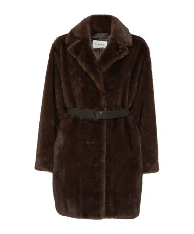 P.a.r.o.s.h Belted Lapel Coat In Brown