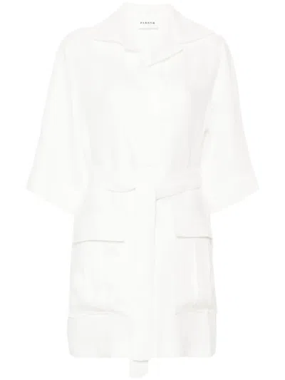 P.a.r.o.s.h Belted Linen Midi Dress In Weiss