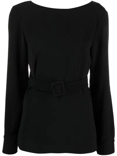 P.a.r.o.s.h Belted Long-sleeved Blouse In Black