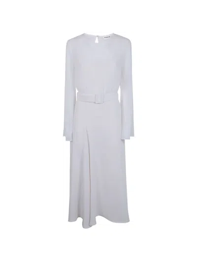 P.a.r.o.s.h Belted Long-sleeved Dress In White