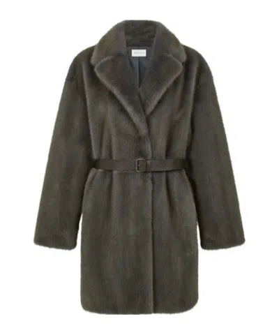 P.a.r.o.s.h . Belted Long Sleeved Faux-fur Coat In Green
