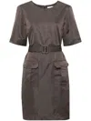 P.a.r.o.s.h Mini Dress With Belt And Pockets In Brown