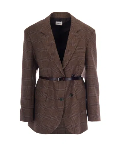 P.a.r.o.s.h Parosh Belted Plaid Oversized Blazer In Fantasia Marrone