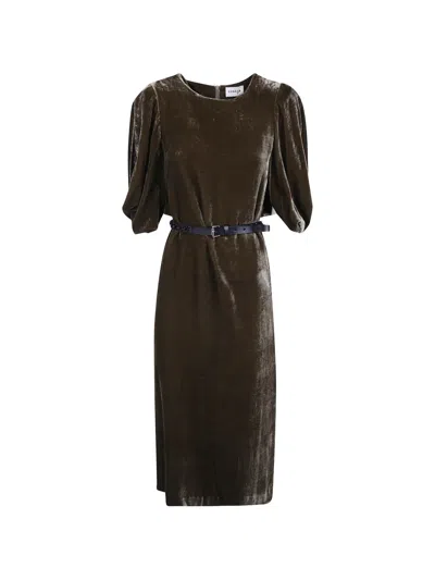 P.a.r.o.s.h Belted Puff-sleeve Midi Dress In Brown
