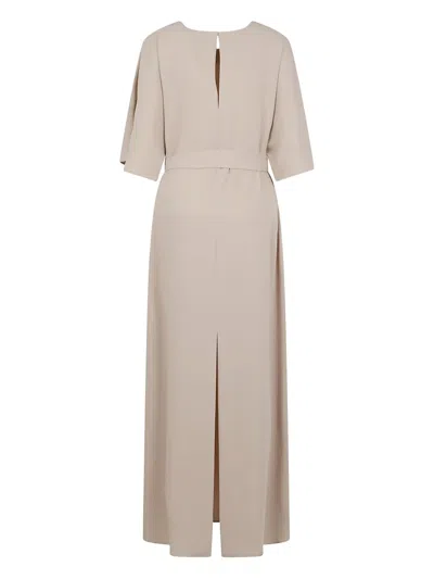 P.a.r.o.s.h Belted Short-sleeve Maxi Dress In Neutral