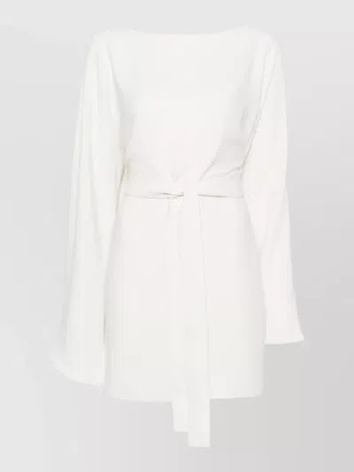P.a.r.o.s.h Belted Waist Dress Long Sleeves Boat Neck In White