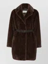 P.a.r.o.s.h Belted Waist Faux Fur Mid Length Coat In Brown