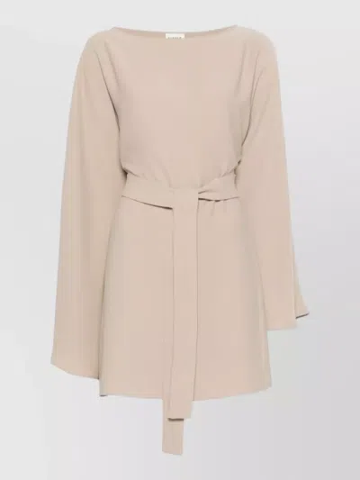 P.a.r.o.s.h Belted Waist Long Sleeve Boat Neck Dress In Neutral