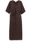 P.a.r.o.s.h V-neck Maxi Length Dress With Waist Tie In Brown