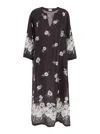 P.a.r.o.s.h Black And White Long Dress With V-neck And All-over Floral Printed Pattern In Silk Woman In Multicolor