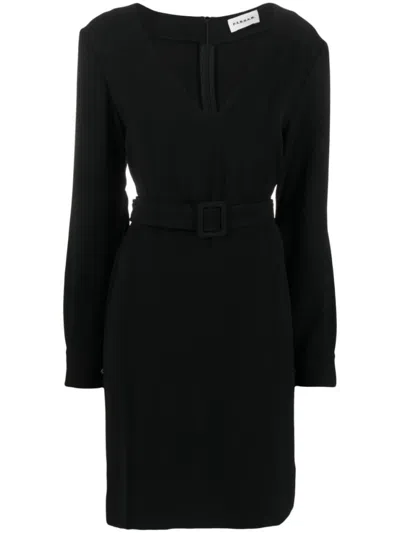 P.A.R.O.S.H BLACK BELTED V-NECK MINIDRESS