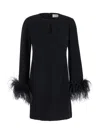 P.a.r.o.s.h Parosh Feather Trim Mini Dress With Elegant Silhouette And Keyhole Detail In Black
