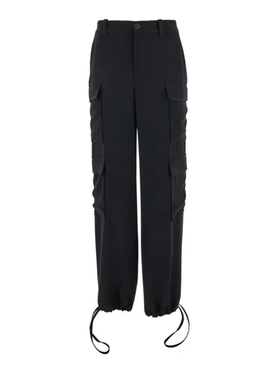 P.a.r.o.s.h Black Cargo Pants With Drawstring At The Ankles In Fabric Woman