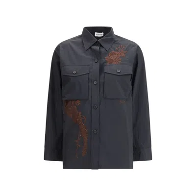 P.a.r.o.s.h Flower-embroidered Chest-pocket Shirt In Black