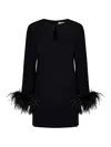P.a.r.o.s.h Parosh Feather Trim Mini Dress With Elegant Silhouette And Keyhole Detail In Black