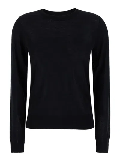 P.A.R.O.S.H BLACK CREWNECK LONG SLEEVE SWEATER IN FABRIC WOMAN