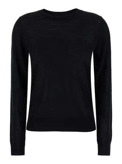 P.A.R.O.S.H BLACK CREWNECK LONG SLEEVE SWEATER IN FABRIC WOMAN