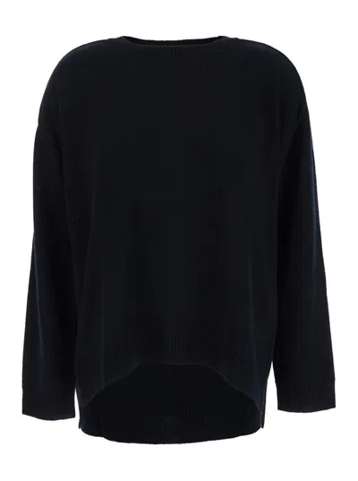 P.a.r.o.s.h Black Crewneck Sweater With Asymmetric Hem In Wool And Cashmere Woman