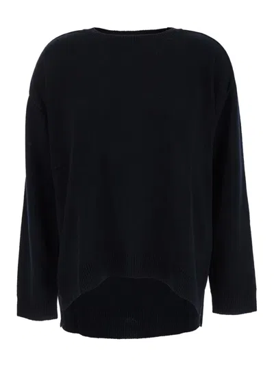 P.A.R.O.S.H BLACK CREWNECK SWEATER WITH ASYMMETRIC HEM IN WOOL AND CASHMERE WOMAN