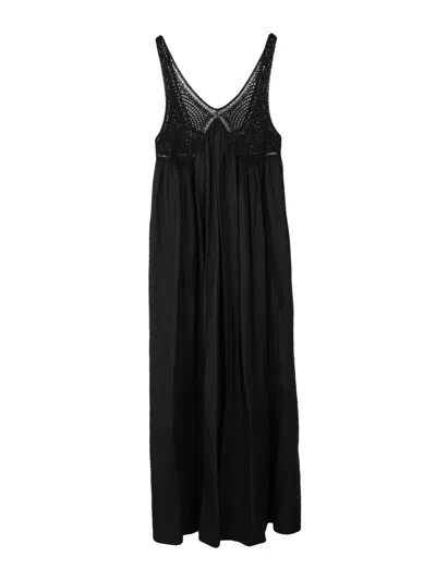 P.a.r.o.s.h Black Crochet-worked Top Cotton Maxi Dress