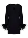 P.a.r.o.s.h Parosh Feather Trim Mini Dress With Elegant Silhouette And Keyhole Detail In Black