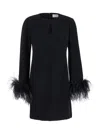 P.a.r.o.s.h Parosh Feather Trim Mini Dress With Elegant Silhouette And Keyhole Detail In Black